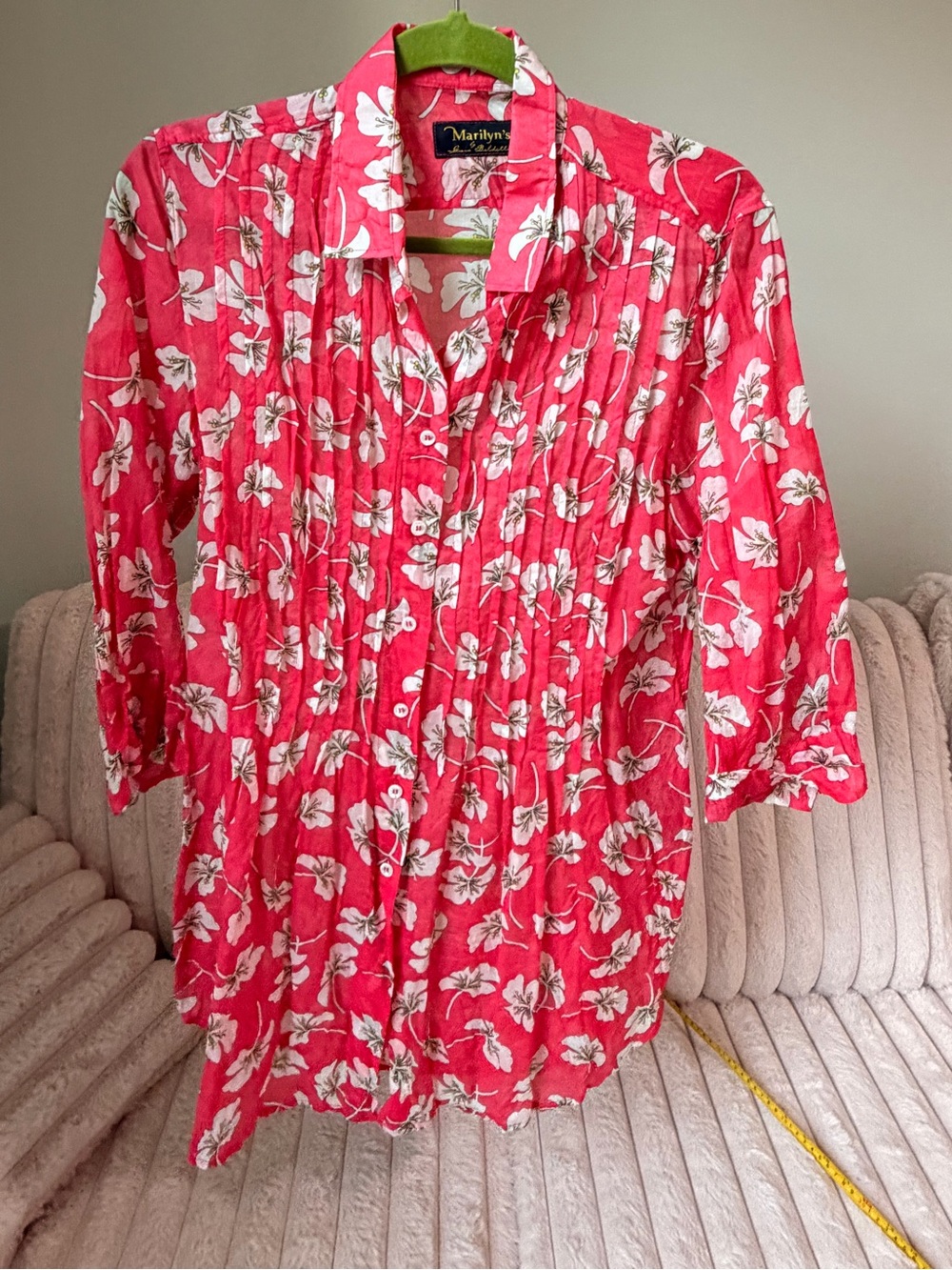 Marilyn's Gaia Boldetti 44 M Pink Floral Cotton Lawn Pleated Button-Up Top Italy